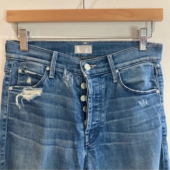 MOTHER Jeans Sz 25 The Stunner Ankle Graffiti Girl Distressed Buttonfly Jeans - Picture 4 of 15